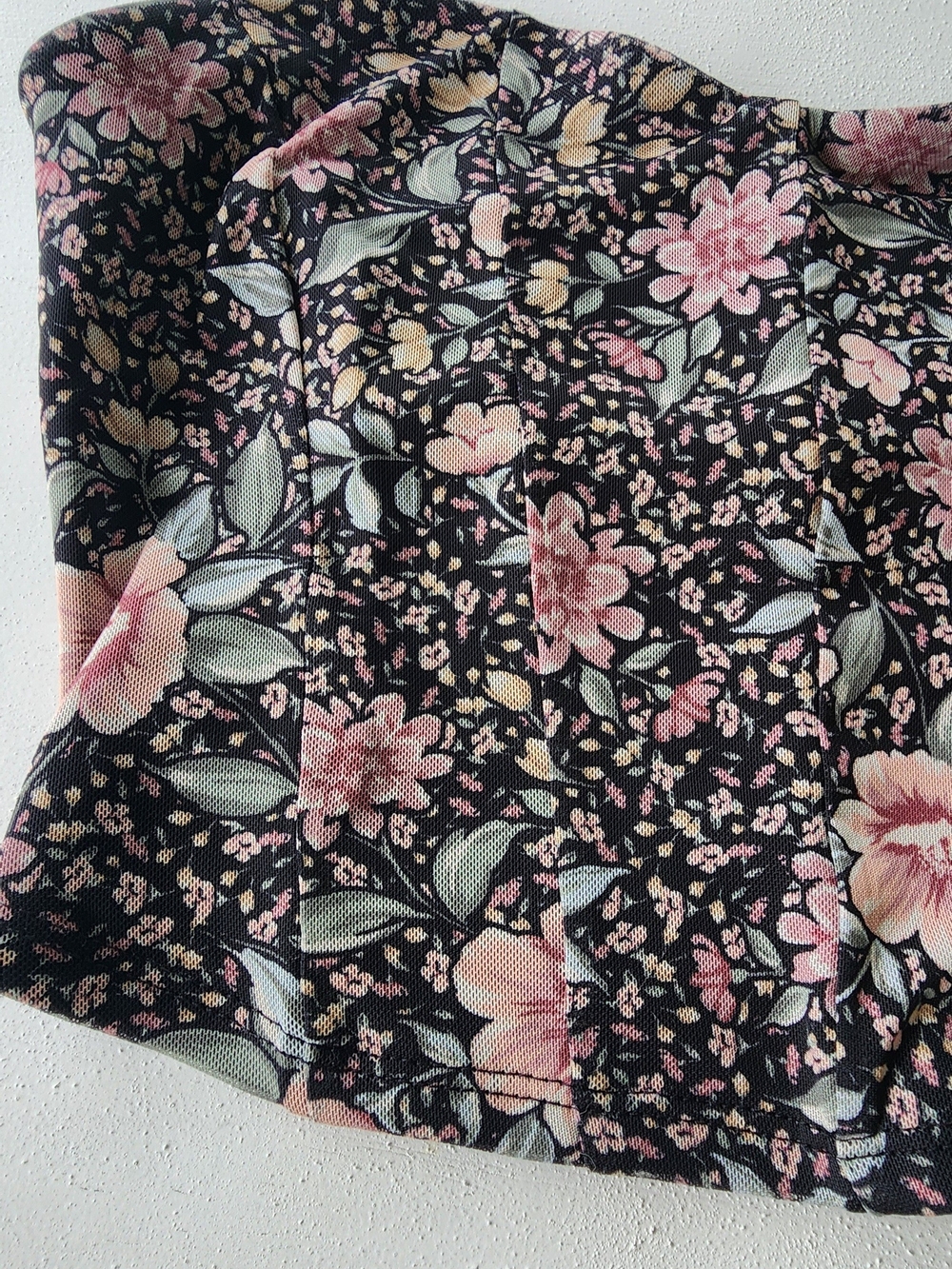 Altar'd State Black Strapless Floral Bustier Top with Pink Blooms - Picture 4 of 9